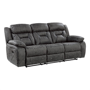 Mady Manual Reclining Sofa- Pillow Tufted- Dark Gray Polyester 85 Inch
