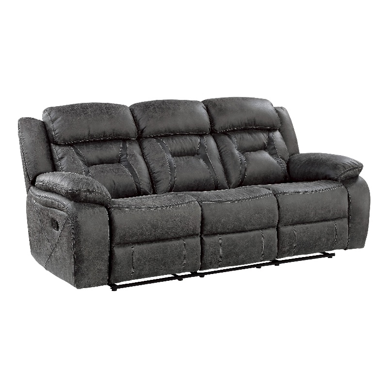 Mady Manual Reclining Sofa- Pillow Tufted- Dark Gray Polyester 85 Inch