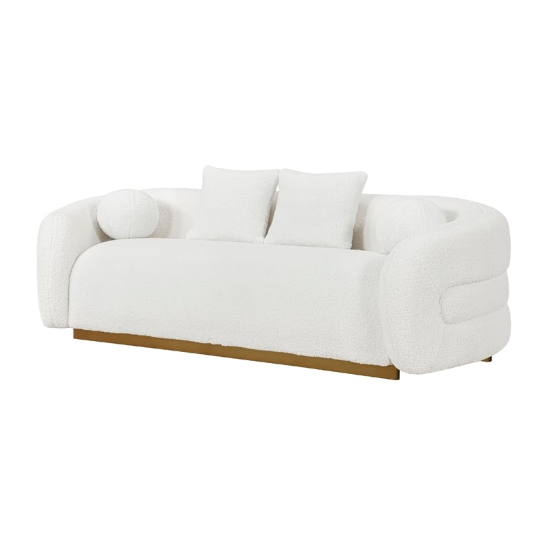 Novy Sofa- 4 Accent Pillows- White Sherpa- Gold- 93 Inch