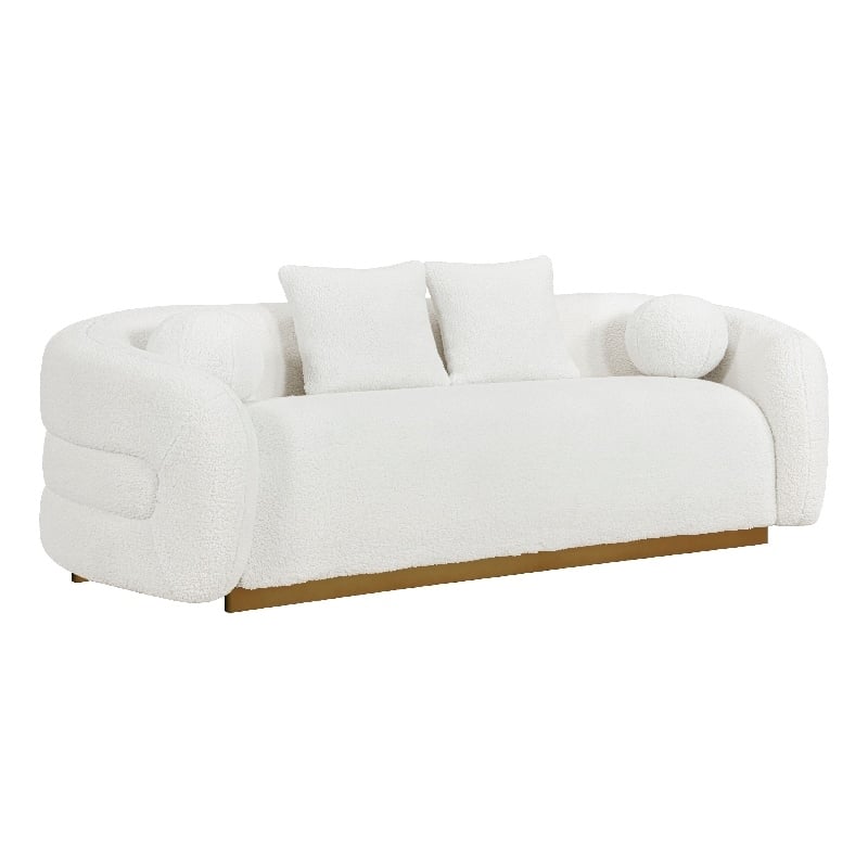 Novy Sofa- 4 Accent Pillows- White Sherpa- Gold- 93 Inch