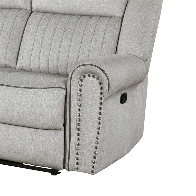 Ben Manual Reclining Sofa- 89 Inch- Gray Microfiber- Nailhead Trims