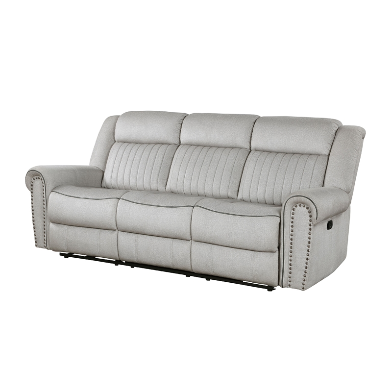 Ben Manual Reclining Sofa- 89 Inch- Gray Microfiber- Nailhead Trims