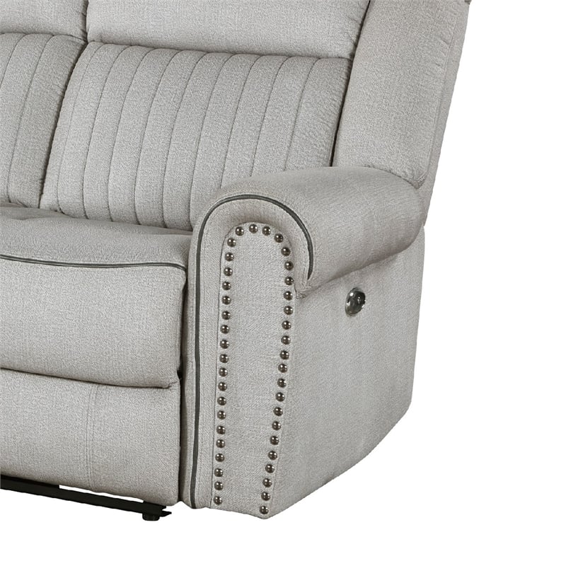 Ben Power Reclining Sofa- 89 Inch- Gray Microfiber- Nailhead Trims