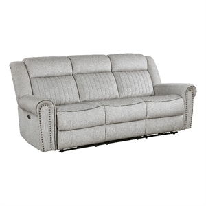 Ben Power Reclining Sofa- 89 Inch- Gray Microfiber- Nailhead Trims
