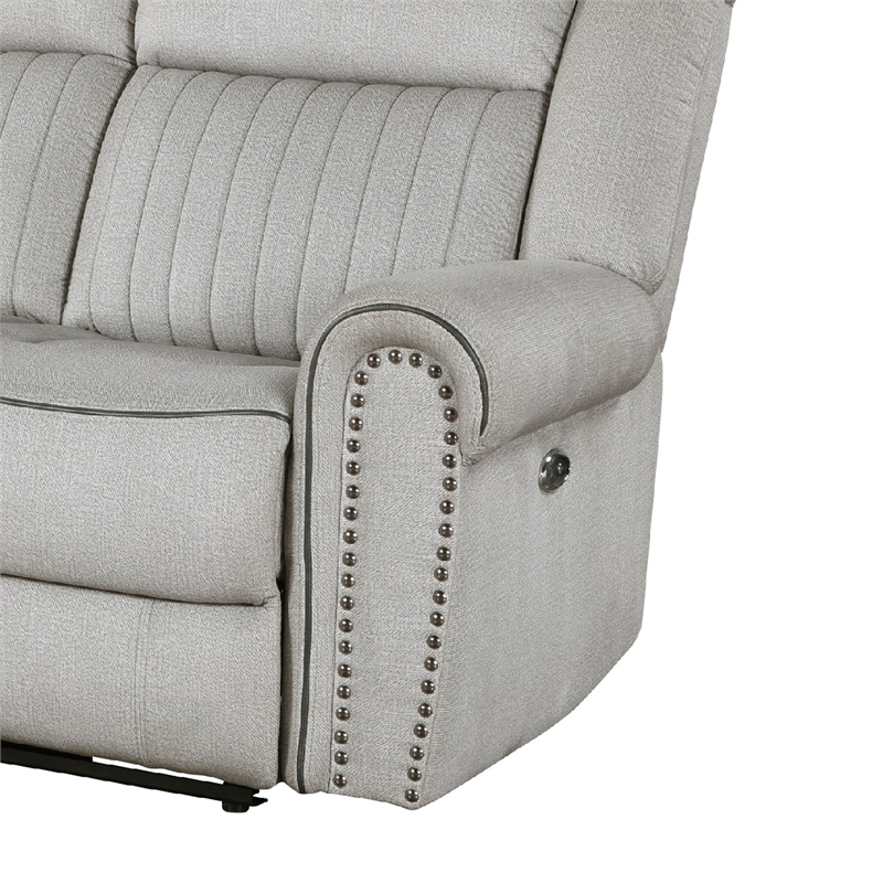 Ben Power Reclining Sofa- 89 Inch- Gray Microfiber- Nailhead Trims