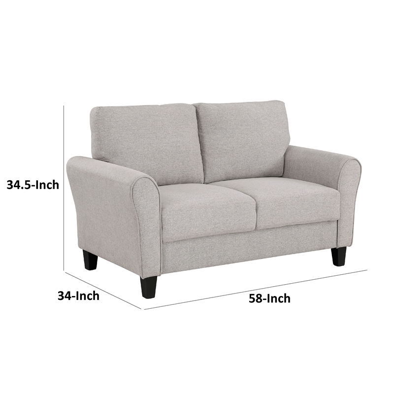 Leroi Loveseat- 58 Inch- Gray Fabric and Round Flared Armrests