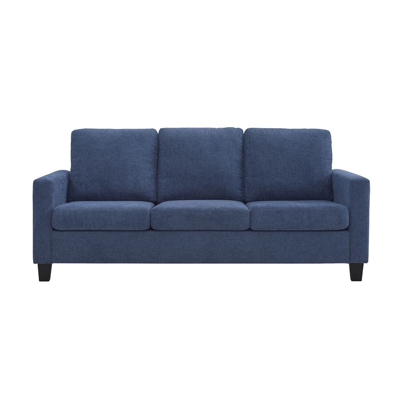 Mihi Sofa- Blue Chenille- 76 Inch- Black Tapered Wood Legs
