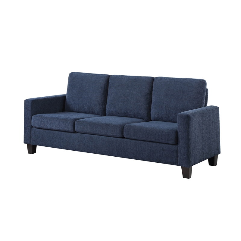 Mihi Sofa- Blue Chenille- 76 Inch- Black Tapered Wood Legs