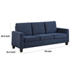 Mihi Sofa- Blue Chenille- 76 Inch- Black Tapered Wood Legs