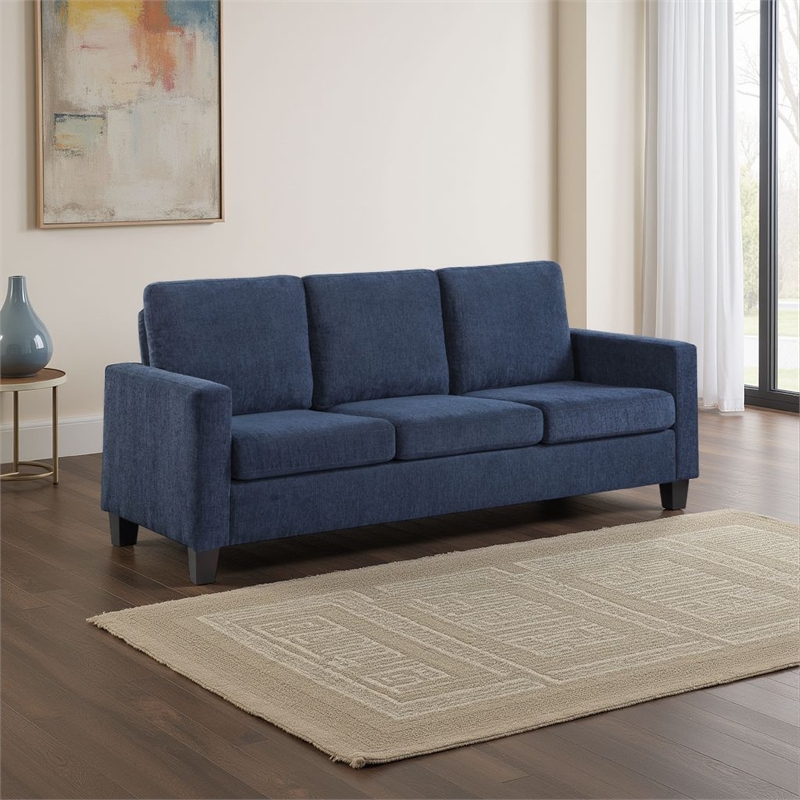 Mihi Sofa- Blue Chenille- 76 Inch- Black Tapered Wood Legs