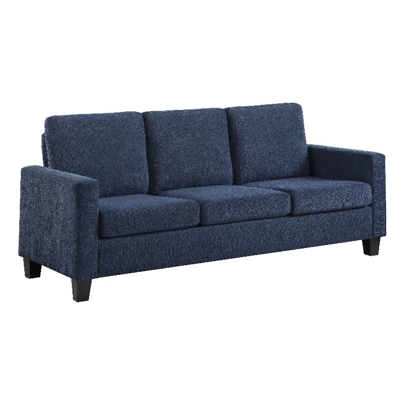 Mihi Sofa- Blue Chenille- 76 Inch- Black Tapered Wood Legs