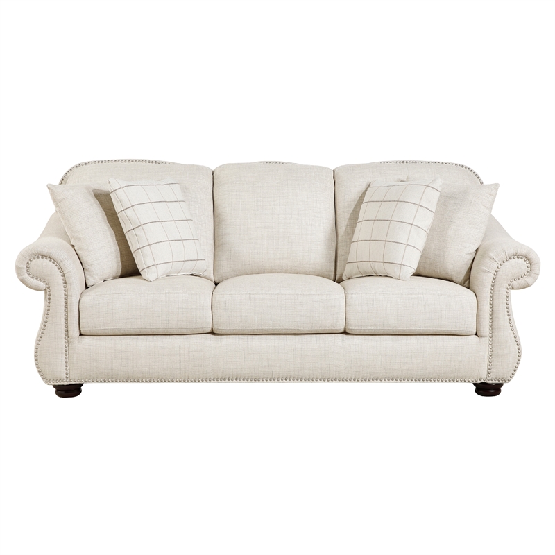 Boro Sofa with 4 Accent Pillows 85 Inch- Plush Beige Fabric