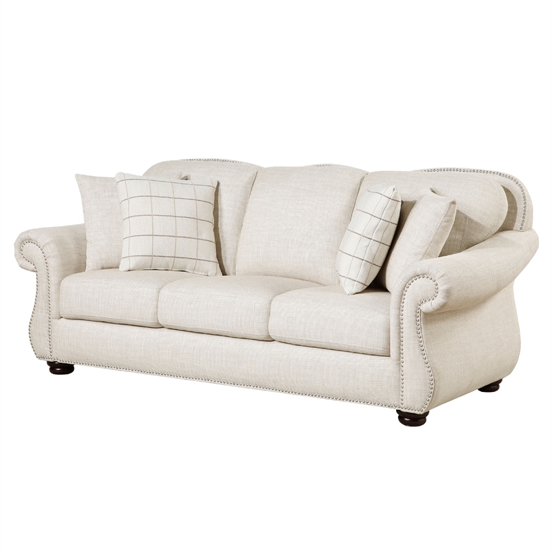 Boro Sofa with 4 Accent Pillows 85 Inch- Plush Beige Fabric
