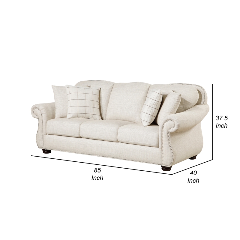 Boro Sofa with 4 Accent Pillows 85 Inch- Plush Beige Fabric