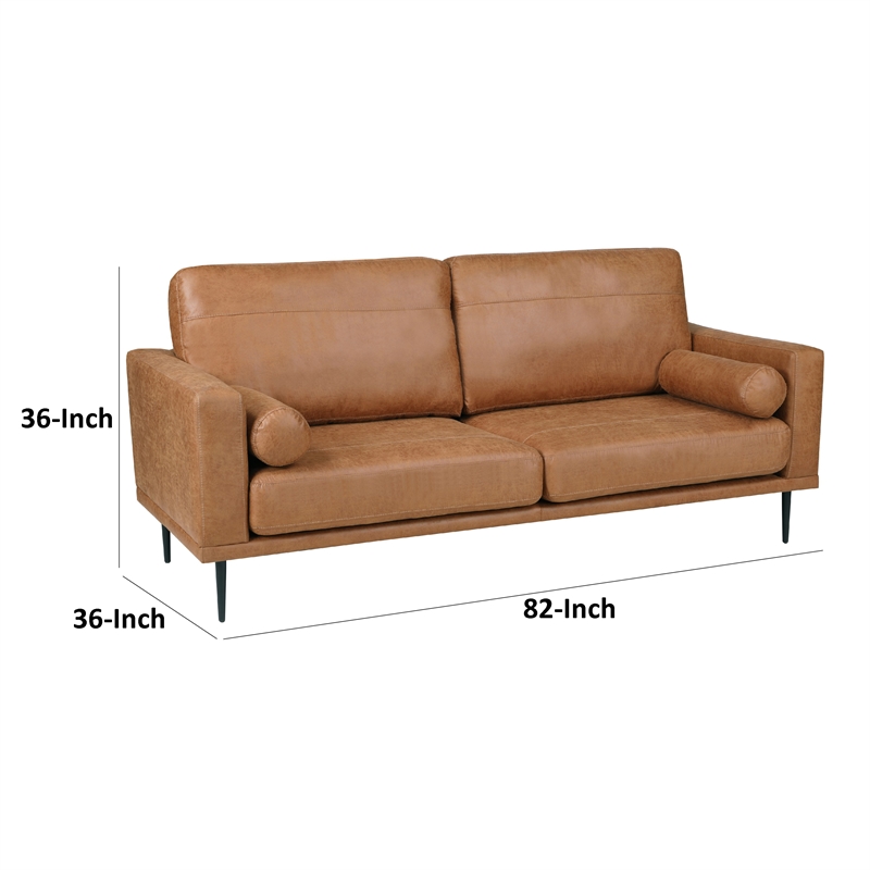 Coxi Sofa with 2 Bolster Pillows- Soft Brown Microfiber- 82 Inch