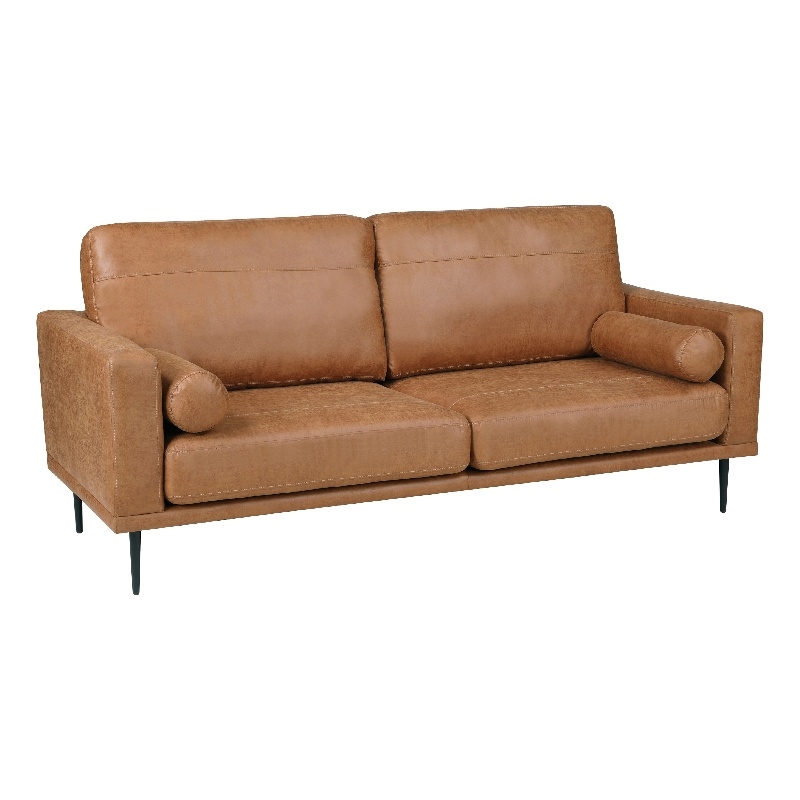 Coxi Sofa with 2 Bolster Pillows- Soft Brown Microfiber- 82 Inch