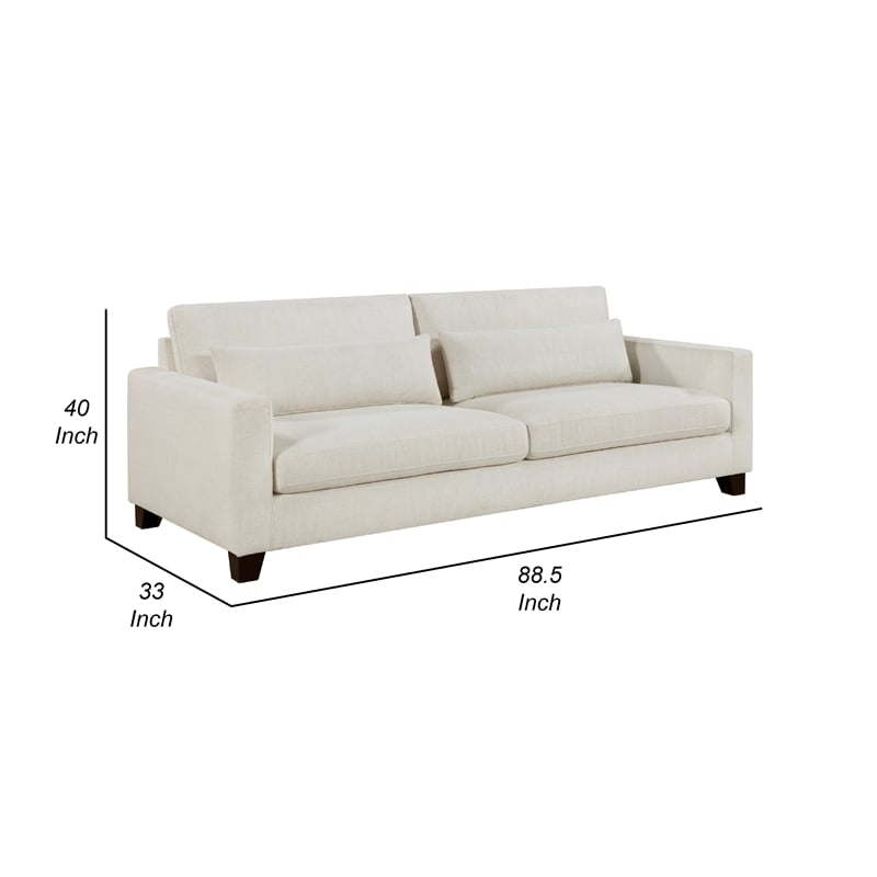 Bior Sofa- 2 Lumbar Pillows- Ivory Fabric- 89 Inch- Modern Design