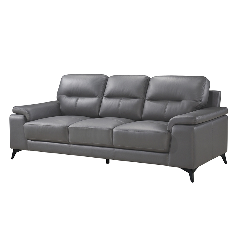 Mica Sofa- Dark Gray Top Grain Leather Foam Cushions- 89 Inch