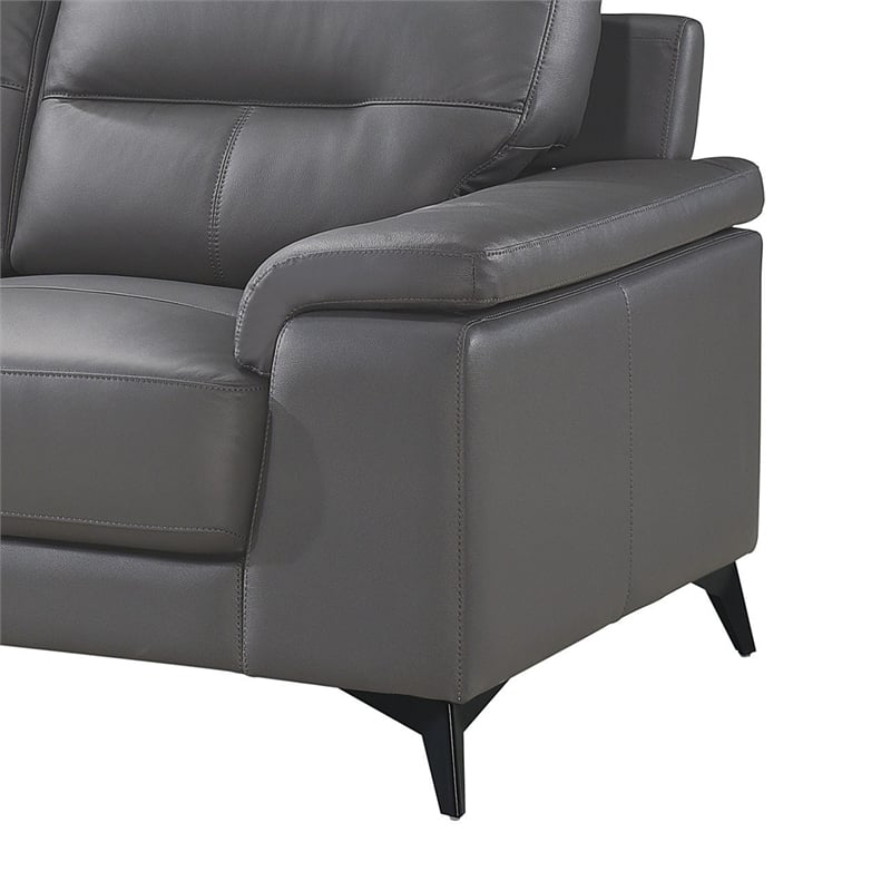 Mica Sofa- Dark Gray Top Grain Leather Foam Cushions- 89 Inch