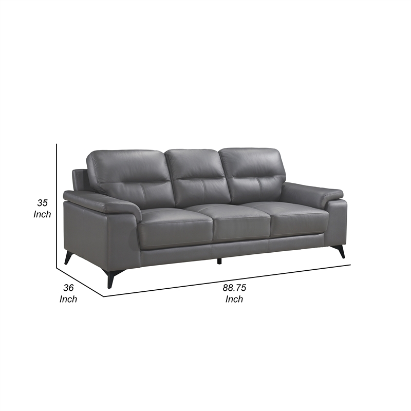 Mica Sofa- Dark Gray Top Grain Leather Foam Cushions- 89 Inch