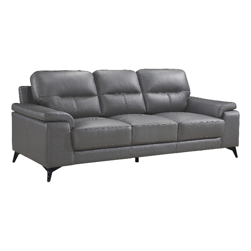 Mica Sofa- Dark Gray Top Grain Leather Foam Cushions- 89 Inch