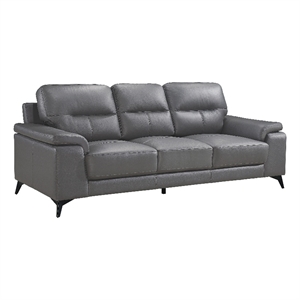 Mica Sofa- Dark Gray Top Grain Leather Foam Cushions- 89 Inch