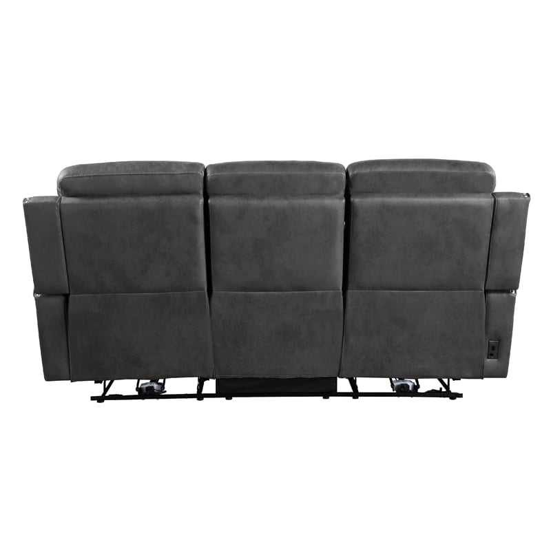 Gimo Power Recline Sofa- Dark Gray Microfiber- USB Ports- 82 Inch