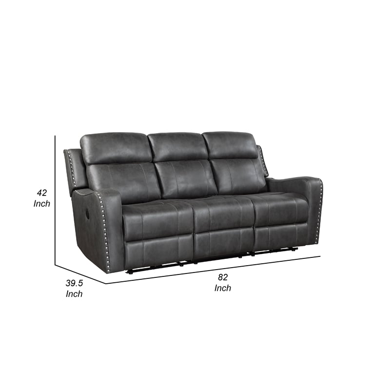 Gimo Power Recline Sofa- Dark Gray Microfiber- USB Ports- 82 Inch