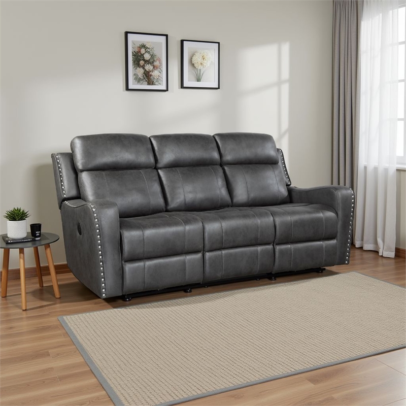 Gimo Power Recline Sofa- Dark Gray Microfiber- USB Ports- 82 Inch