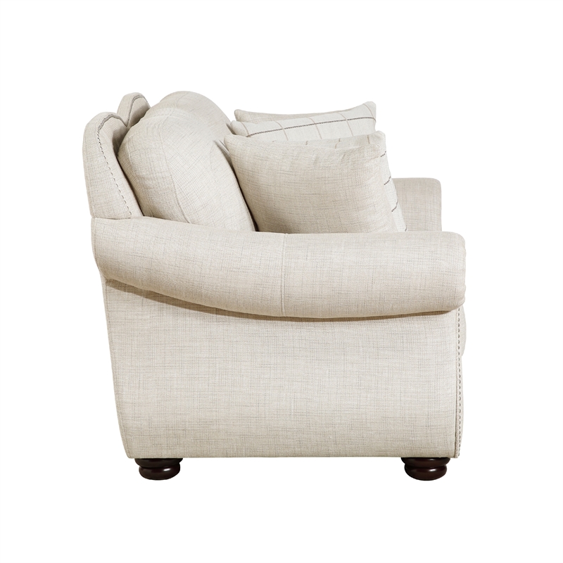 Boro Loveseat with 4 Accent Pillows- 64 Inch- Beige Fabric