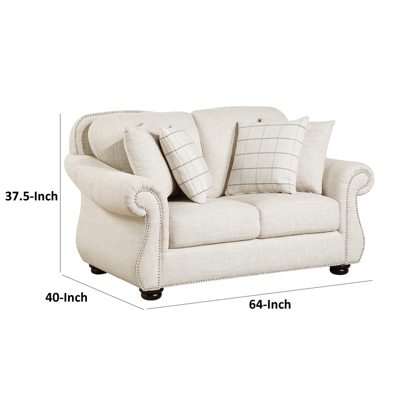 Boro Loveseat with 4 Accent Pillows- 64 Inch- Beige Fabric