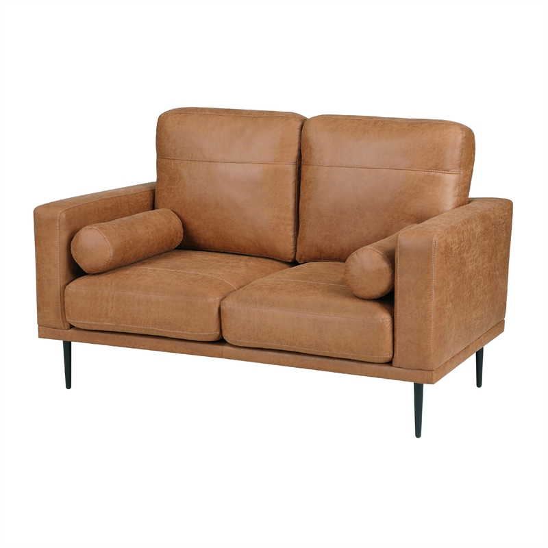 Coxi Loveseat with 2 Bolster Pillows- Soft Brown Microfiber- 58 Inch