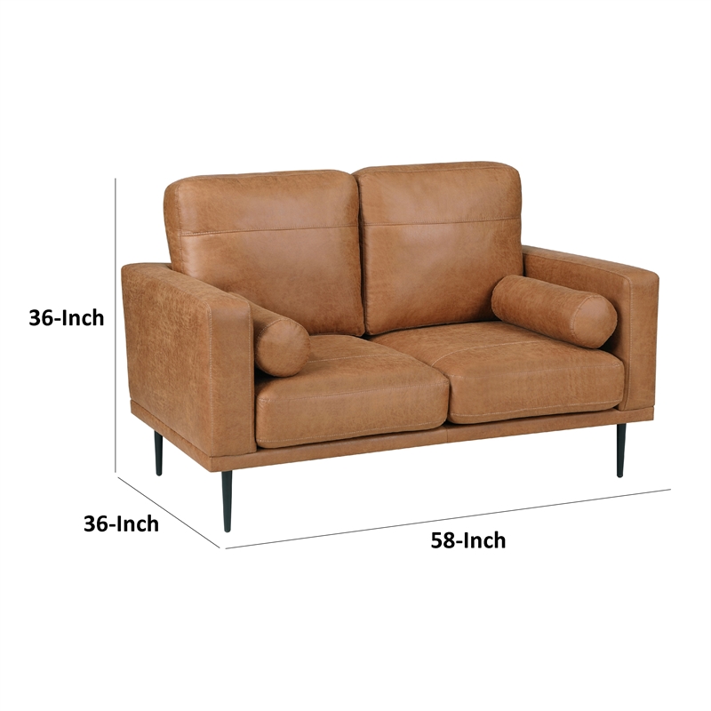 Coxi Loveseat with 2 Bolster Pillows- Soft Brown Microfiber- 58 Inch