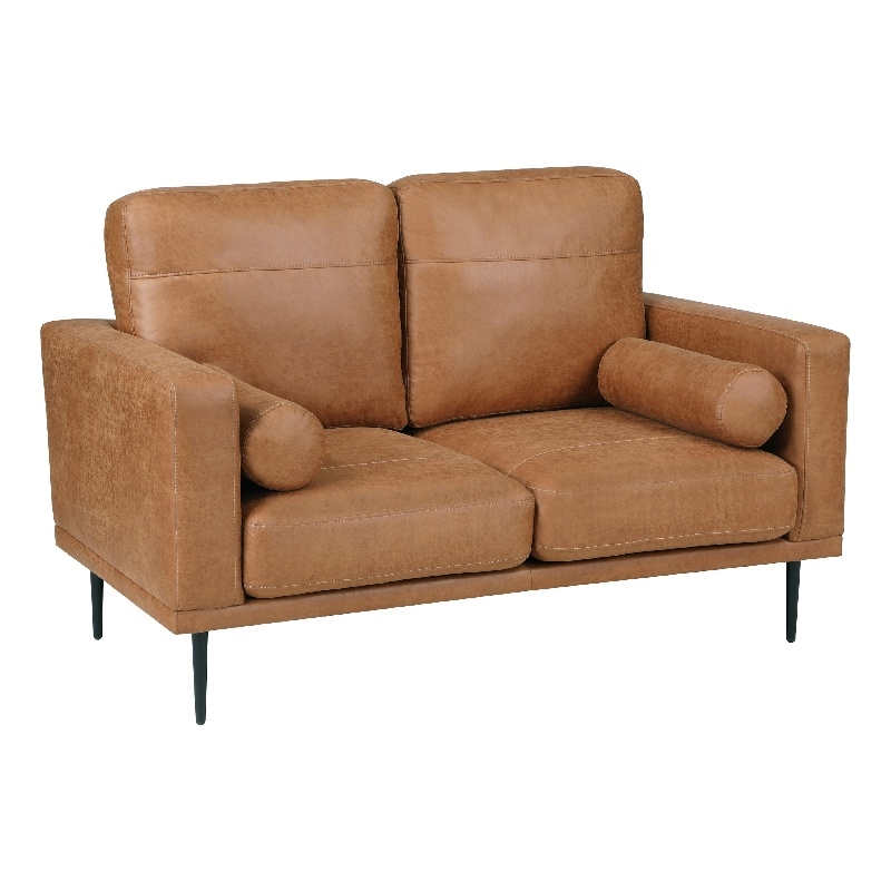 Coxi Loveseat with 2 Bolster Pillows- Soft Brown Microfiber- 58 Inch