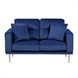 Voxo Loveseat with 2 Accent Pillows- Blue Velvet Padded Seat- 58 Inch