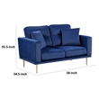 Voxo Loveseat with 2 Accent Pillows- Blue Velvet Padded Seat- 58 Inch
