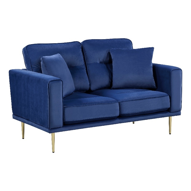 Voxo Loveseat with 2 Accent Pillows- Blue Velvet Padded Seat- 58 Inch