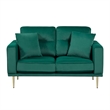 Voxo Loveseat- Green Velvet Padded Seat- Two Accent Pillows- 58 Inch