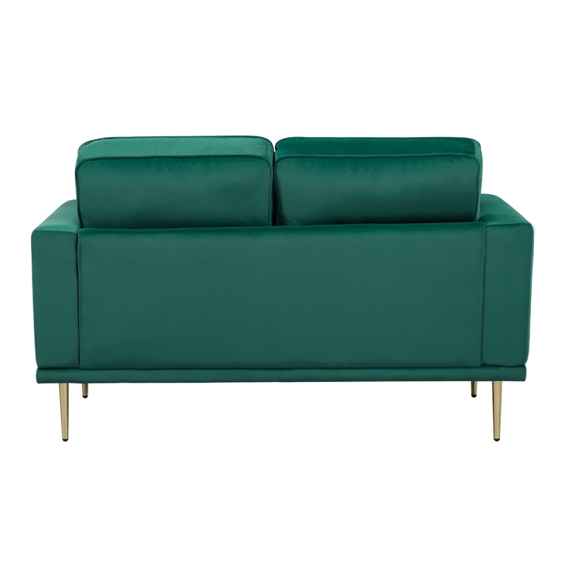 Voxo Loveseat- Green Velvet Padded Seat- Two Accent Pillows- 58 Inch