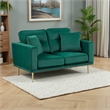 Voxo Loveseat- Green Velvet Padded Seat- Two Accent Pillows- 58 Inch