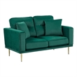 Voxo Loveseat- Green Velvet Padded Seat- Two Accent Pillows- 58 Inch