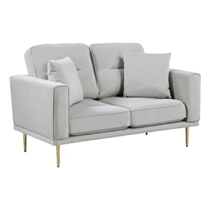 Voxo Loveseat- Gray Velvet Padded Seat- Two Accent Pillows- 58 Inch