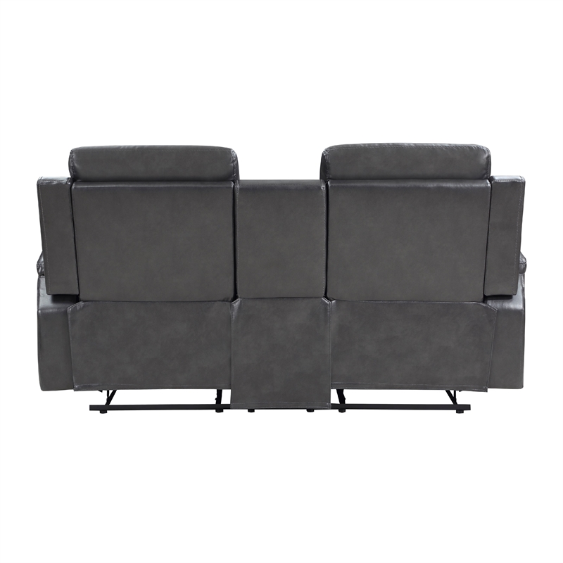 Jolo Manual Recline Loveseat- Center Console 73 Inch Gray Faux Leather