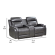 Jolo Manual Recline Loveseat- Center Console 73 Inch Gray Faux Leather