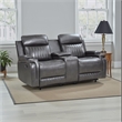Jolo Manual Recline Loveseat- Center Console 73 Inch Gray Faux Leather