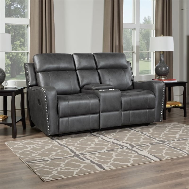 Gimo Dual Manual Recliner Loveseat- Dark Gray Microfiber- 72 Inch