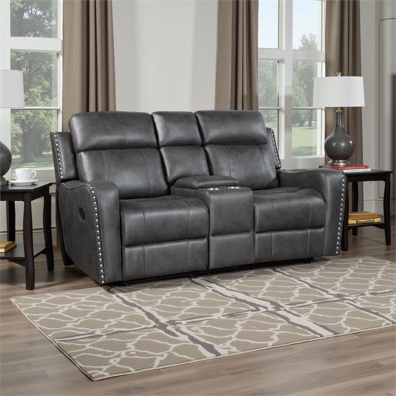 Gimo Dual Manual Recliner Loveseat- Dark Gray Microfiber- 72 Inch