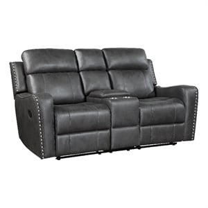 Gimo Dual Manual Recliner Loveseat- Dark Gray Microfiber- 72 Inch
