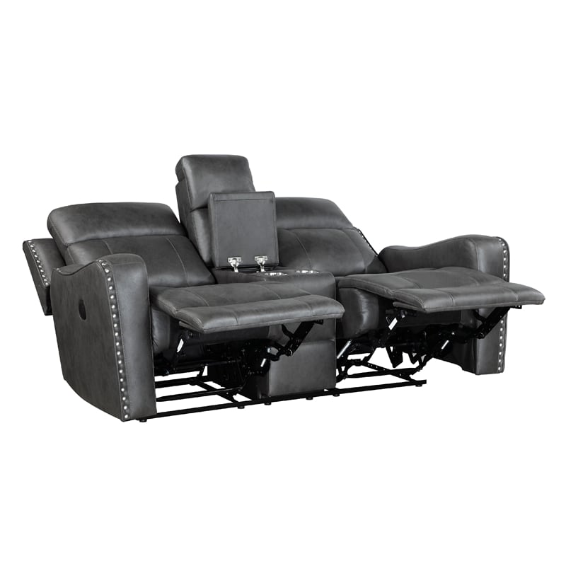 Gimo Dual Power Recliner Loveseat- Dark Gray Microfiber- 72 Inch