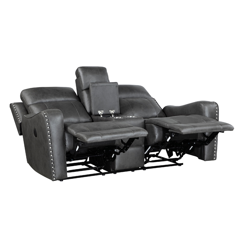 Gimo Dual Power Recliner Loveseat- Dark Gray Microfiber- 72 Inch